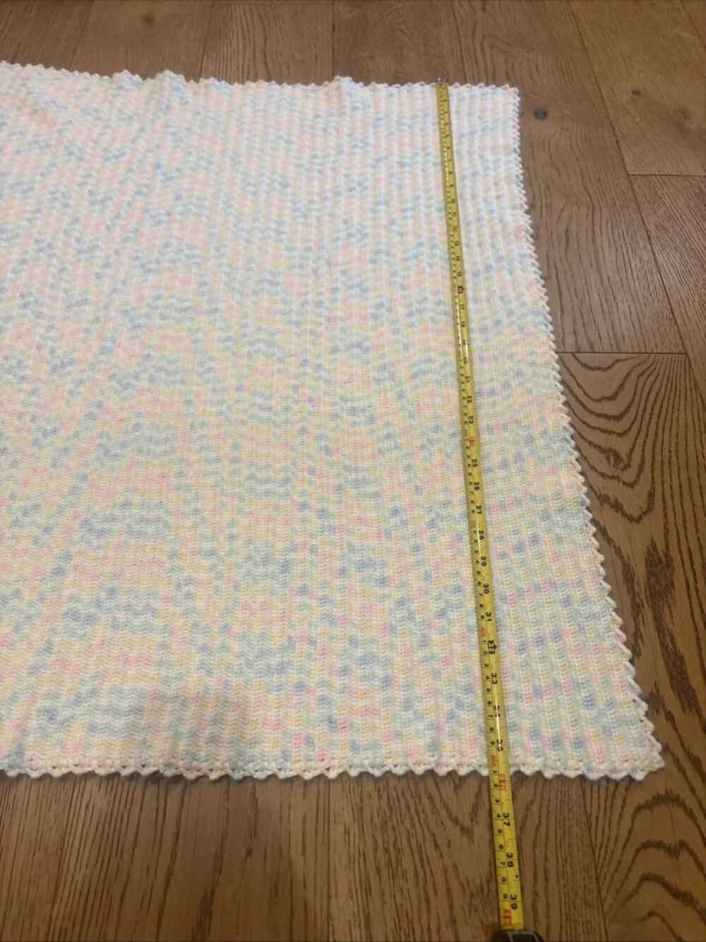 Handmade Crocheted Baby Blanket Afghan Pastel Pink Blue Yellow White